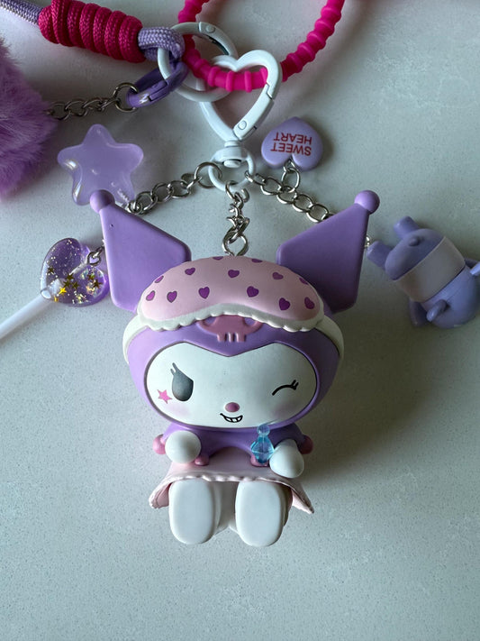 Kuromi Pajama Sweetheart Bag Charm - Purse/Backpack Accessory, Handmade Authentic Sanrio