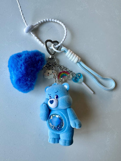 Blue Grumpy Bear Bag Charm: Authentic Care Bear. Figurine