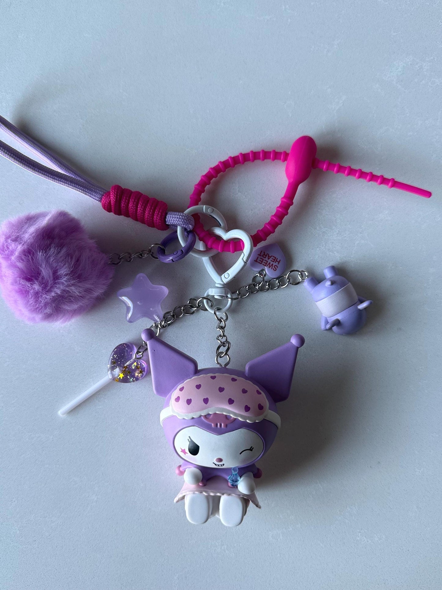 Kuromi Pajama Sweetheart Bag Charm - Purse/Backpack Accessory, Handmade Authentic Sanrio