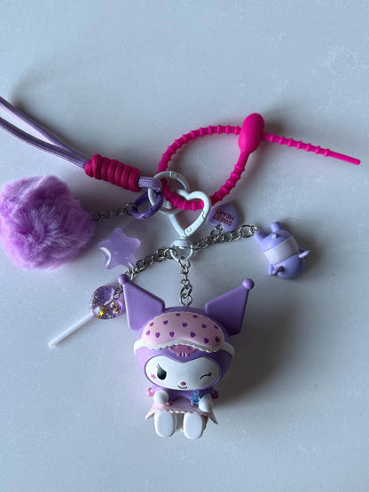 Kuromi Pajama Sweetheart Bag Charm - Purse/Backpack Accessory, Handmade Authentic Sanrio
