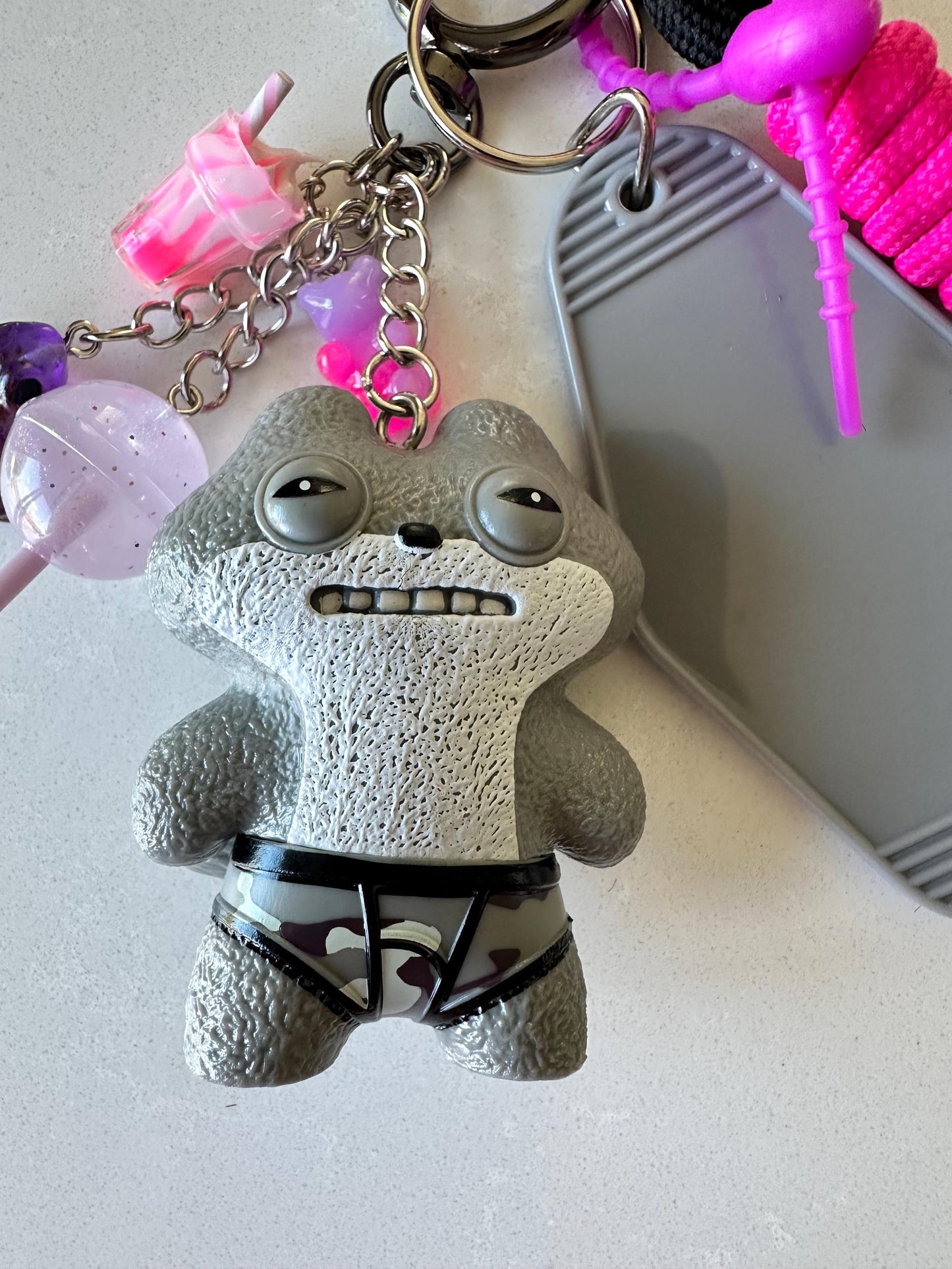 Fuggler - Sketchy Squirrel Grey – Handmade Bag Charm with FREE Custom Motel Name Tag!